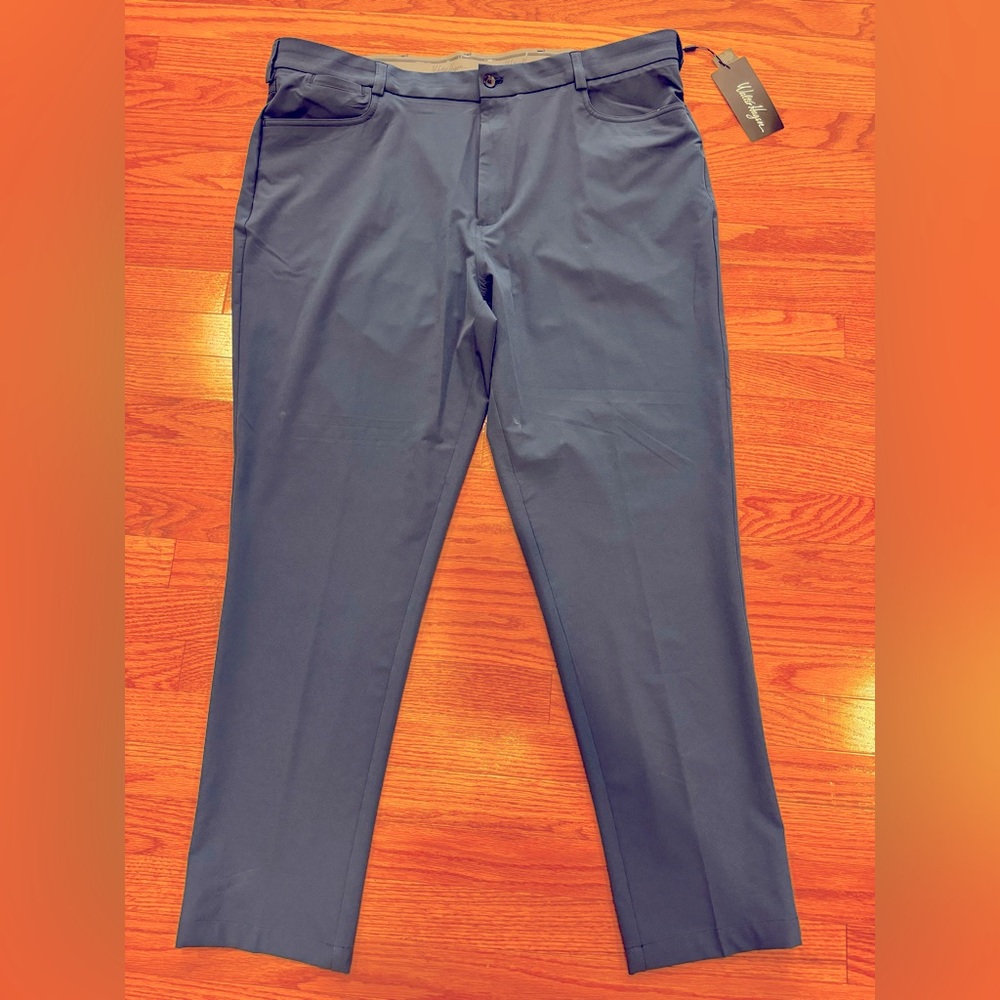 Men’s blue dress slacks, 4 way stretch, size W42, L32, excellent condition, BNWT